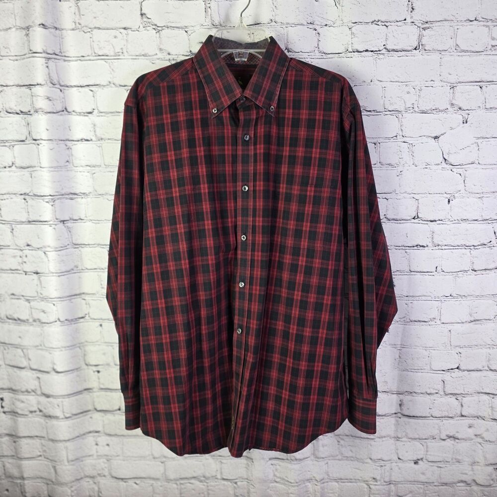 Tailorbyrd Men’s XL Red- Black Plaid Button-Down Shirt